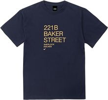 Tシャツ シャーロック・ホームズ 221B BAKER STREET ネイビー・ゴールド XL
